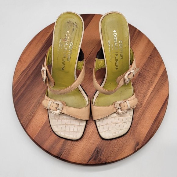 Y2K Couture Donald J Pilner Cream Python Leather Dyani Buckle SlipOn Sandal Heel - Picture 5 of 13